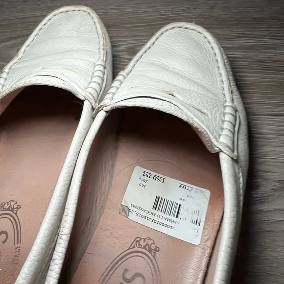 Tod's Big Girl Penny Loafer Moccasin Cream Off White Slip On Leather 35.5