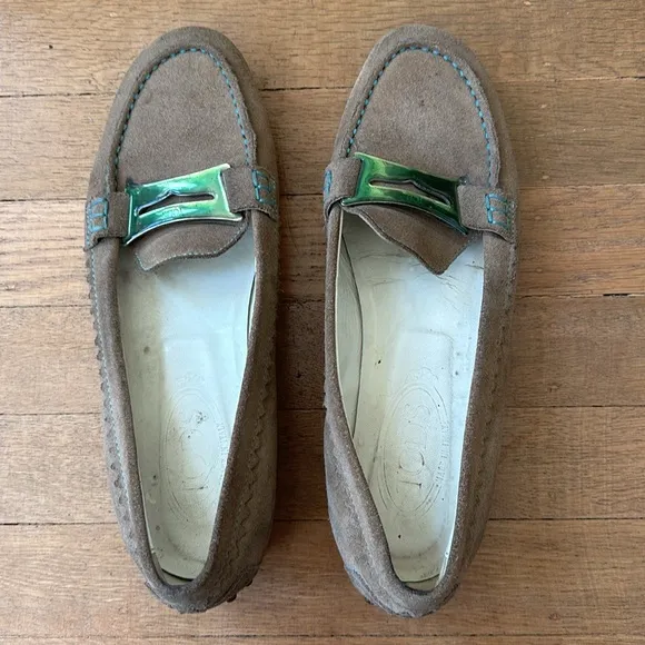 Tod's hand-stitch suede slip-on contrast trim driving loafer moccasin flats