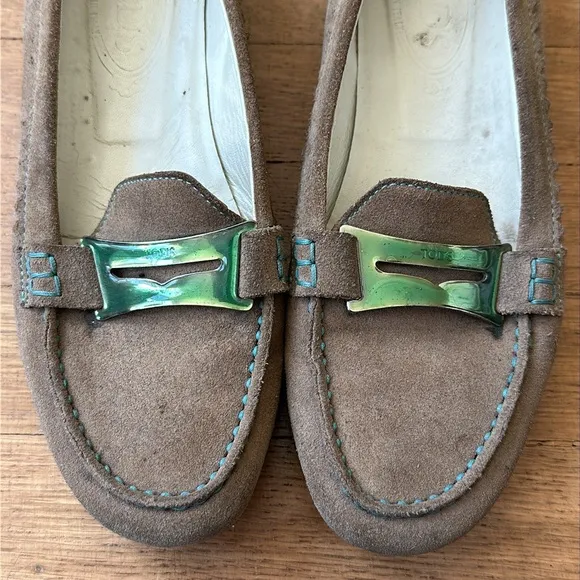 Tod's hand-stitch suede slip-on contrast trim driving loafer moccasin flats