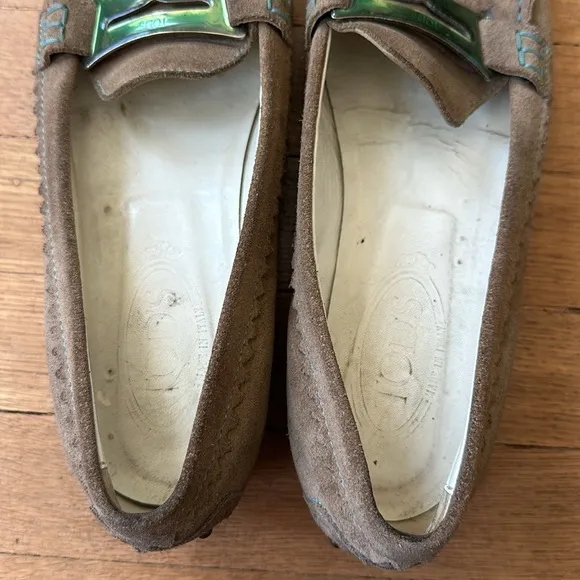 Tod's hand-stitch suede slip-on contrast trim driving loafer moccasin flats