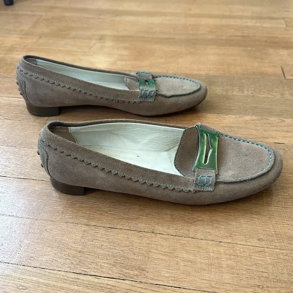 Tod's hand-stitch suede slip-on contrast trim driving loafer moccasin flats