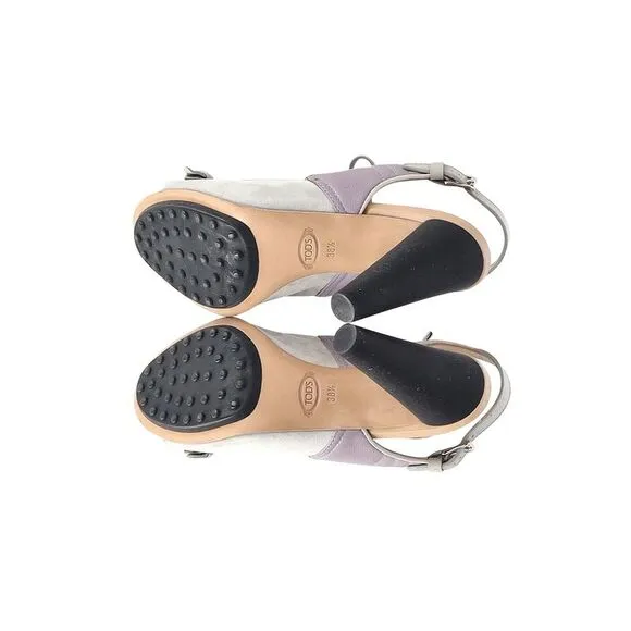 Tod's High Heel Ankle Strap Sandals in Purple Suede