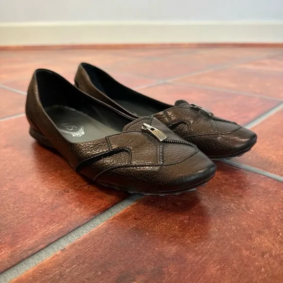 Tods Leather Imaginative Zipper Loafers Size 7.5