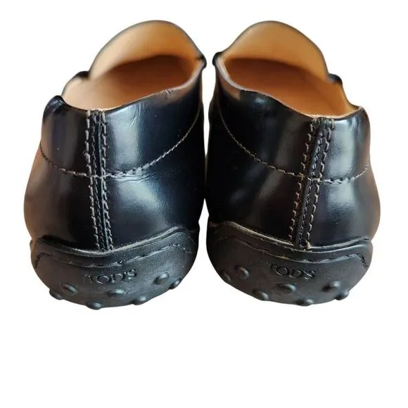 Tods Loafers Shoes Leather Womens 8 Flats Driving Made in Italy Careerwear Black