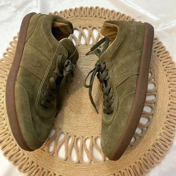 Tod's Tabs Sneakers in Suede Olive Green Men's Size 6