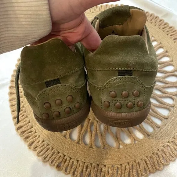 Tod's Tabs Sneakers in Suede Olive Green Men's Size 6