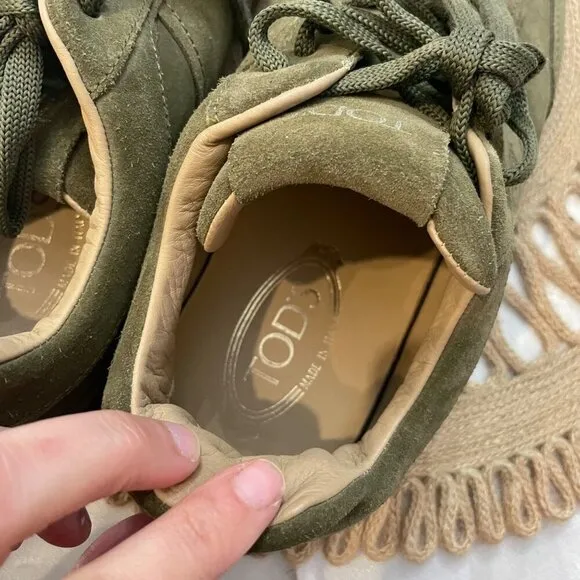 Tod's Tabs Sneakers in Suede Olive Green Men's Size 6