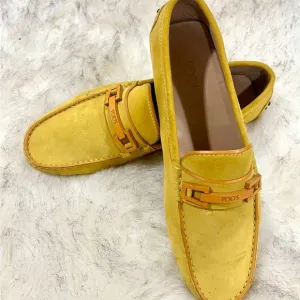 Tod's Yellow Loafers with Suede and Metal Detail