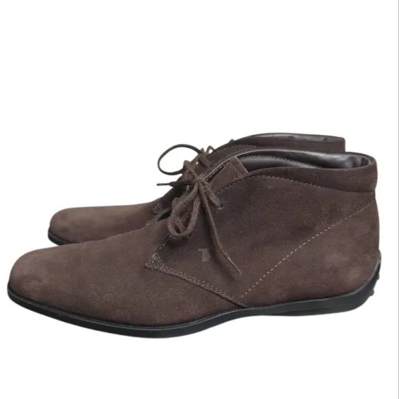Tod's Brown Suede leather lace up chukka ankle boots booties womens 37.5 EU 7.5