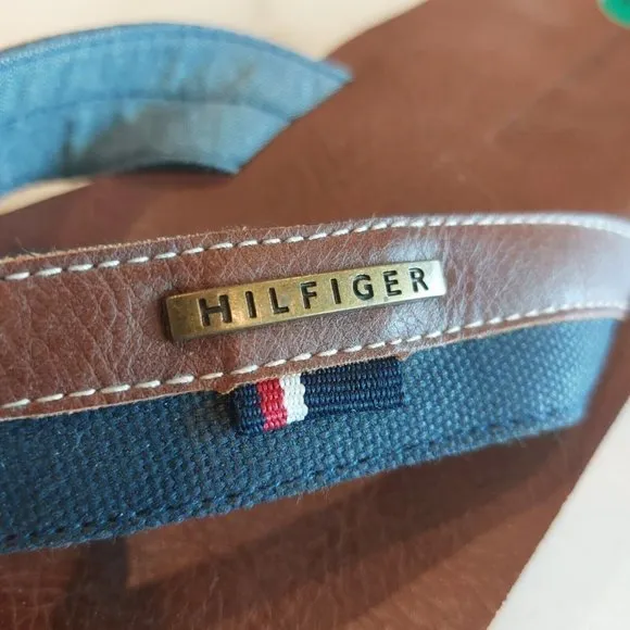 Tommy Hilfiger Drake-T Men's Flip Flops Flat Sandals Cognac Faux Leather Sz 12‎
