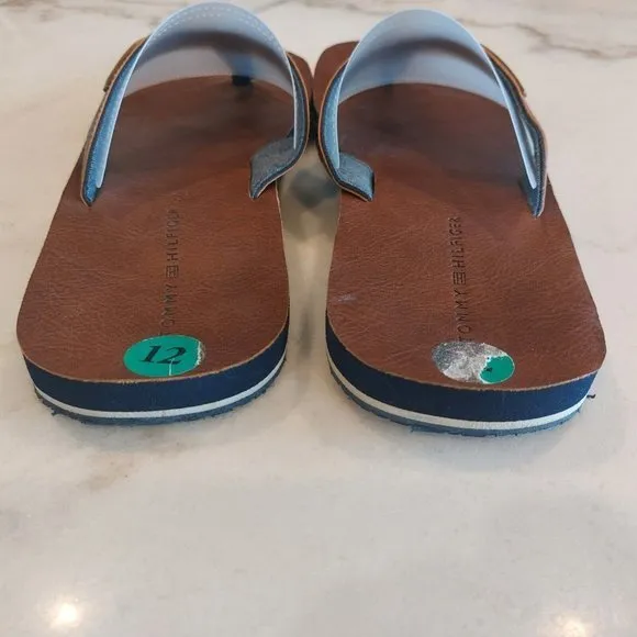 Tommy Hilfiger Drake-T Men's Flip Flops Flat Sandals Cognac Faux Leather Sz 12‎