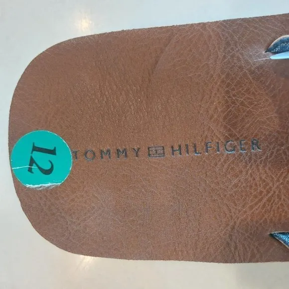 Tommy Hilfiger Drake-T Men's Flip Flops Flat Sandals Cognac Faux Leather Sz 12‎