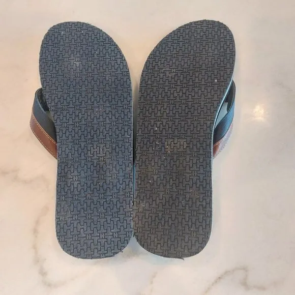 Tommy Hilfiger Drake-T Men's Flip Flops Flat Sandals Cognac Faux Leather Sz 12‎