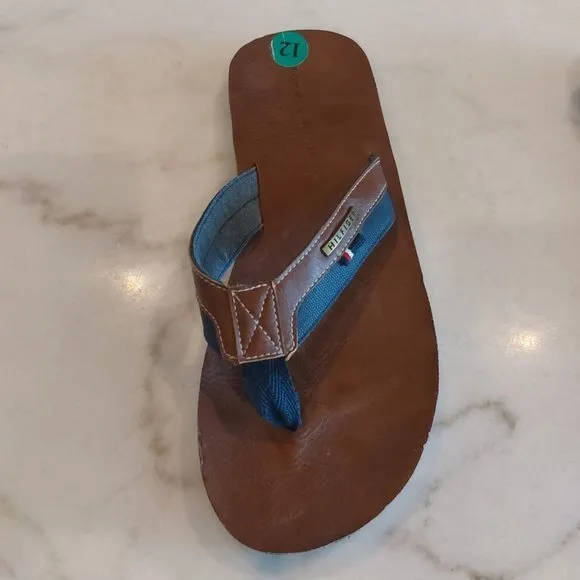 Tommy Hilfiger Drake-T Men's Flip Flops Flat Sandals Cognac Faux Leather Sz 12‎