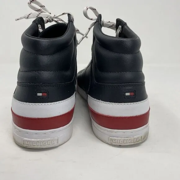 TOMMY HILFIGER Sneakers Mens 9 Navy Blue Leather High Top Lace Up Logo Fashion