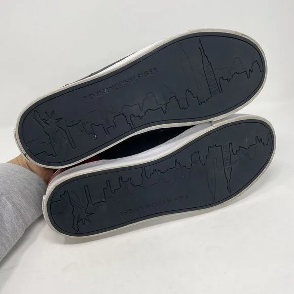 TOMMY HILFIGER Sneakers Mens 9 Navy Blue Leather High Top Lace Up Logo Fashion