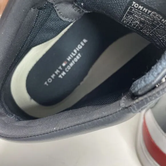 TOMMY HILFIGER Sneakers Mens 9 Navy Blue Leather High Top Lace Up Logo Fashion