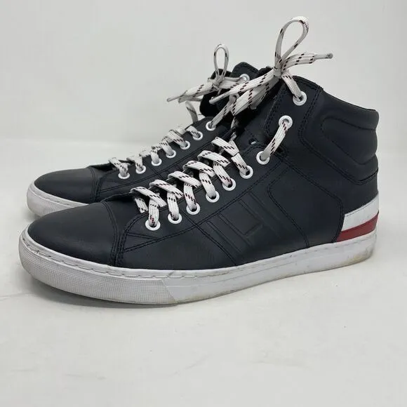 TOMMY HILFIGER Sneakers Mens 9 Navy Blue Leather High Top Lace Up Logo Fashion