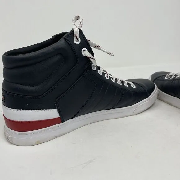 TOMMY HILFIGER Sneakers Mens 9 Navy Blue Leather High Top Lace Up Logo Fashion