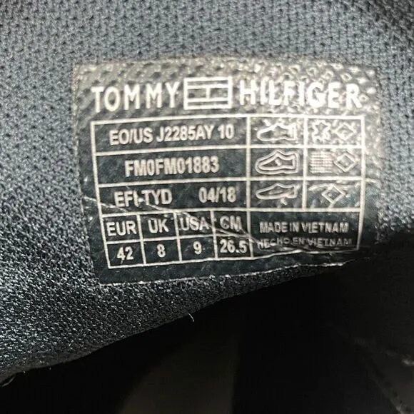 TOMMY HILFIGER Sneakers Mens 9 Navy Blue Leather High Top Lace Up Logo Fashion