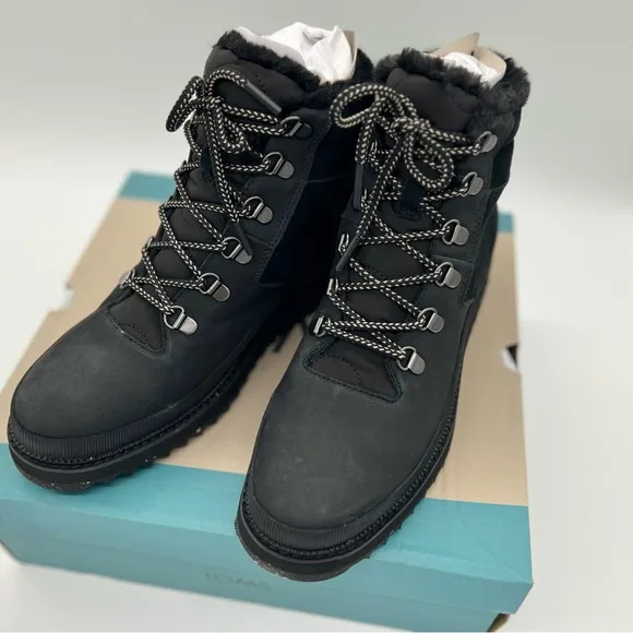 TOMS Women's Mojave Fashion Boot, Black Leather/Suede/Ridged, 10