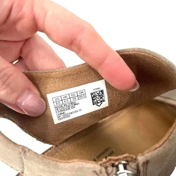 Toms Majorca Cutout suede ankle Sandals Sz 8.5 neutral