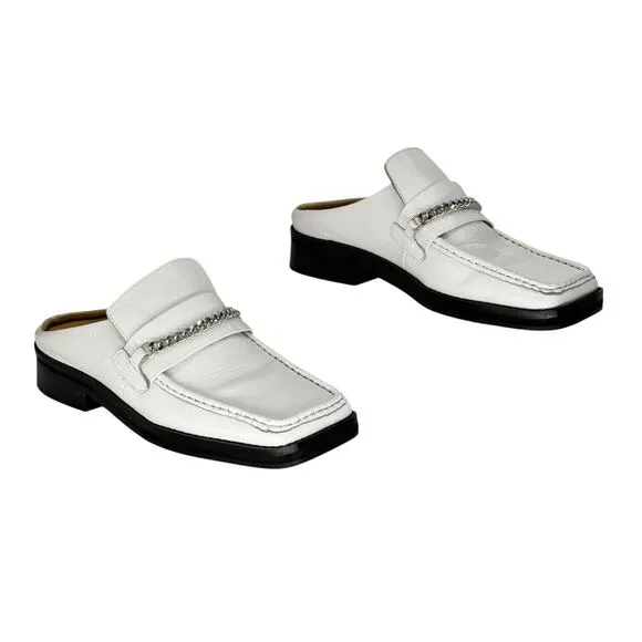 Tony Bianco Women's Chain Loafers 7 Square Toe White Cruise Relaxed Mule Classic