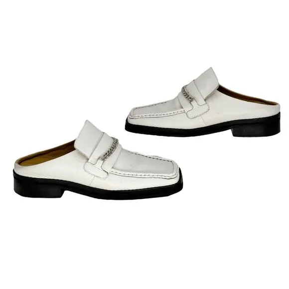 Tony Bianco Women's Chain Loafers 7 Square Toe White Cruise Relaxed Mule Classic
