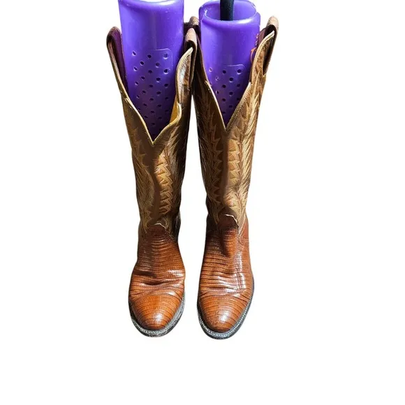 Tony Lama Black Label Cowboy Western Boots Mens Brown Leather Size 5B 8490