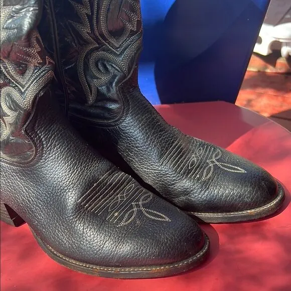 Tony Lama Black Leather Cowboy Boots with Embroidered Design Style 6904 Size 9 D
