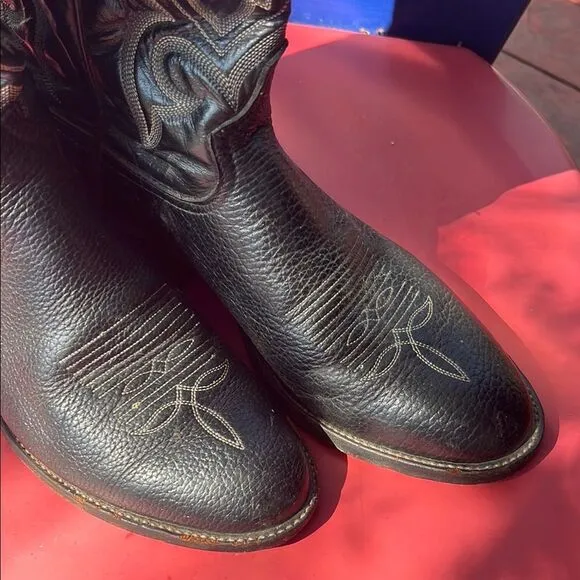 Tony Lama Black Leather Cowboy Boots with Embroidered Design Style 6904 Size 9 D