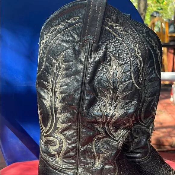 Tony Lama Black Leather Cowboy Boots with Embroidered Design Style 6904 Size 9 D