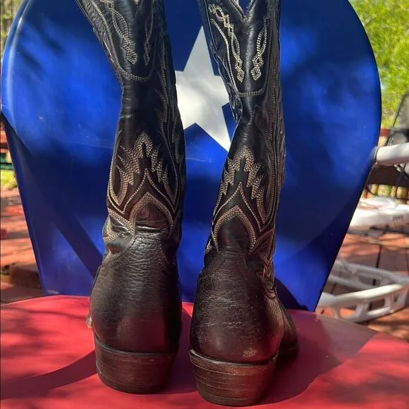 Tony Lama Black Leather Cowboy Boots with Embroidered Design Style 6904 Size 9 D