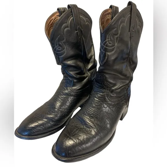 Tony Lama Black Leather Western Cowboy Boots Size 8.5 D