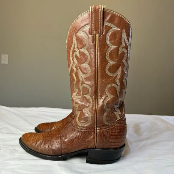 Tony Lama Lizard Leather Cowboy Boots Style 8025 Mens Western Embroidered 8.5D