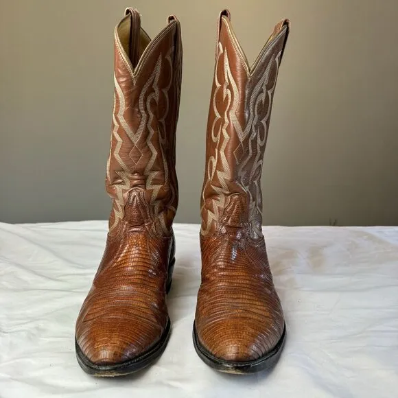 Tony Lama Lizard Leather Cowboy Boots Style 8025 Mens Western Embroidered 8.5D