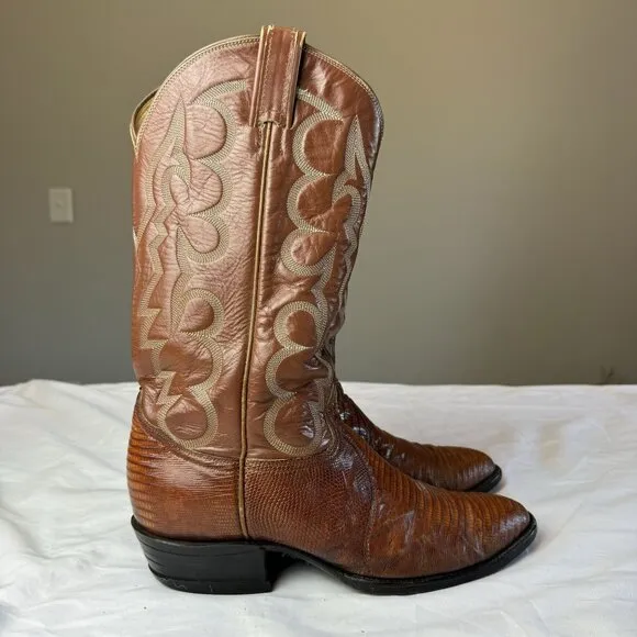 Tony Lama Lizard Leather Cowboy Boots Style 8025 Mens Western Embroidered 8.5D