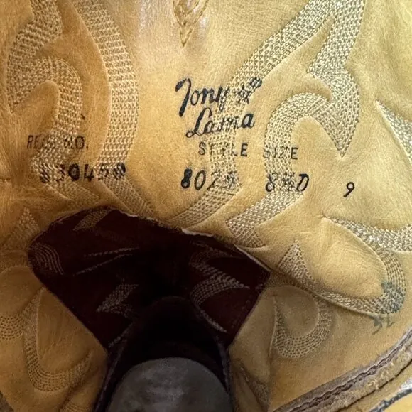 Tony Lama Lizard Leather Cowboy Boots Style 8025 Mens Western Embroidered 8.5D