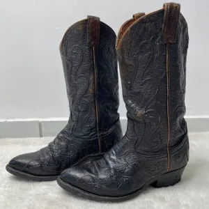 Tony Lama Men's Black Leather Point Toe Western Cowboy Boots Size 8 EE