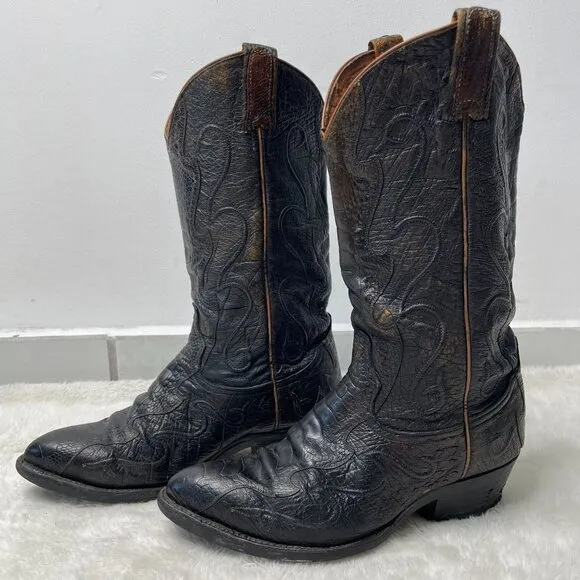 Tony Lama Men's Black Leather Point Toe Western Cowboy Boots Size 8 EE