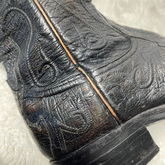 Tony Lama Men's Black Leather Point Toe Western Cowboy Boots Size 8 EE