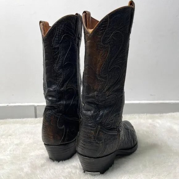 Tony Lama Men's Black Leather Point Toe Western Cowboy Boots Size 8 EE