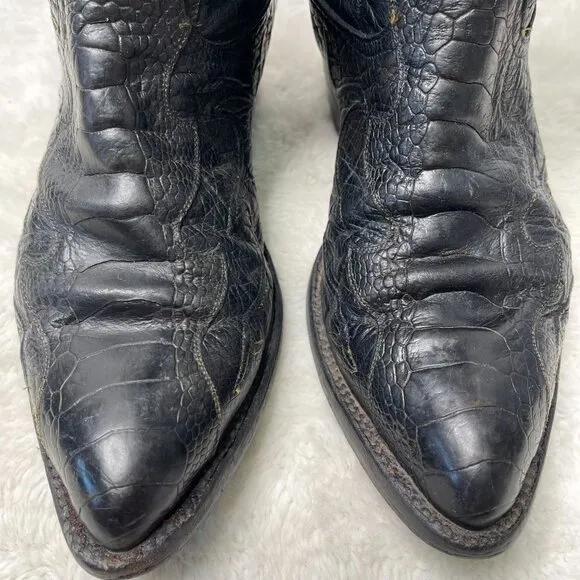 Tony Lama Men's Black Leather Point Toe Western Cowboy Boots Size 8 EE
