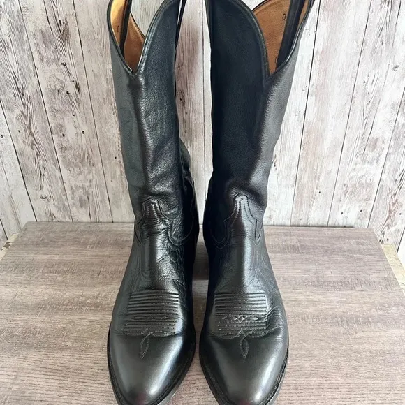 Tony Lama Men’s Black Leather Western Cowboy Boots