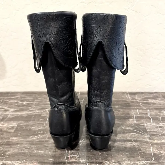 Tony Lama Veil Black Leather Fold Over Cowboy Boots