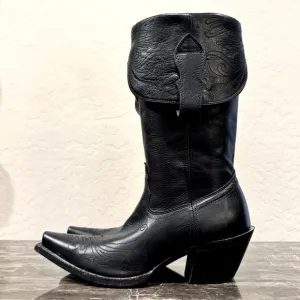 Tony Lama Veil Black Leather Fold Over Cowboy Boots
