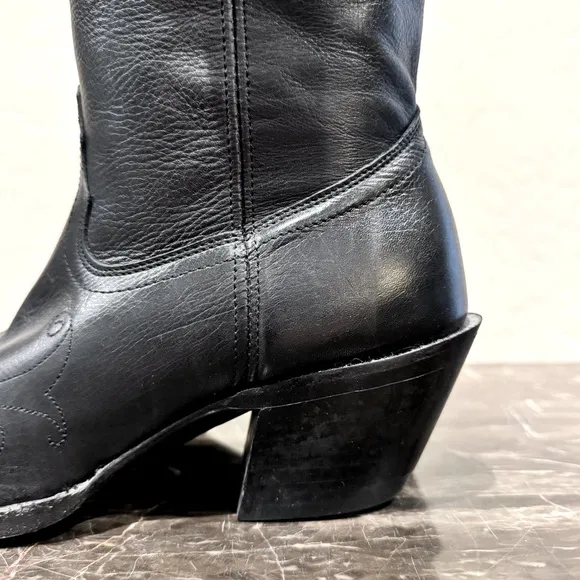 Tony Lama Veil Black Leather Fold Over Cowboy Boots
