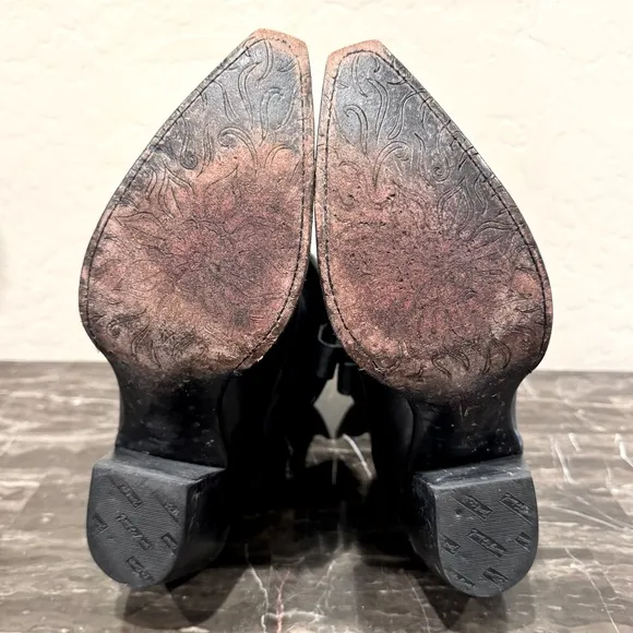 Tony Lama Veil Black Leather Fold Over Cowboy Boots