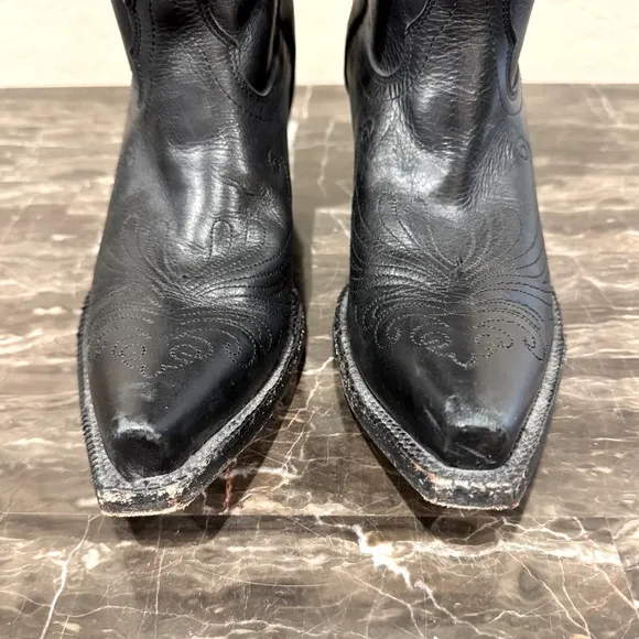 Tony Lama Veil Black Leather Fold Over Cowboy Boots