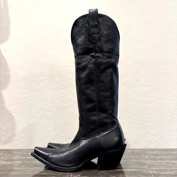 Tony Lama Veil Black Leather Fold Over Cowboy Boots